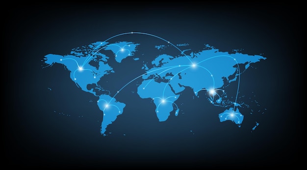 Wereldwijde netwerkverbinding. Wereldkaartpunt en lijnsamenstellingsconcept globale zaken.