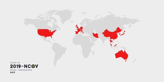 Wereldwijde uitbraak infectie. Nieuw coronavirus (2019-nCoV). China pathogeen respiratoir coronavirus 2019-nCoV afkomstig uit Wuhan, Azië-China kaart infographics. Virus Covid 19-NCP.