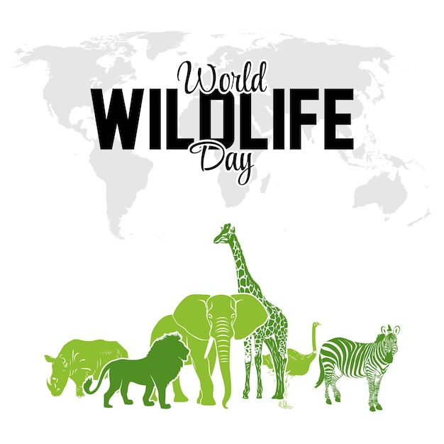 Vector wereldwilde dieren dag silhouet van wilde dieren vector illustratie