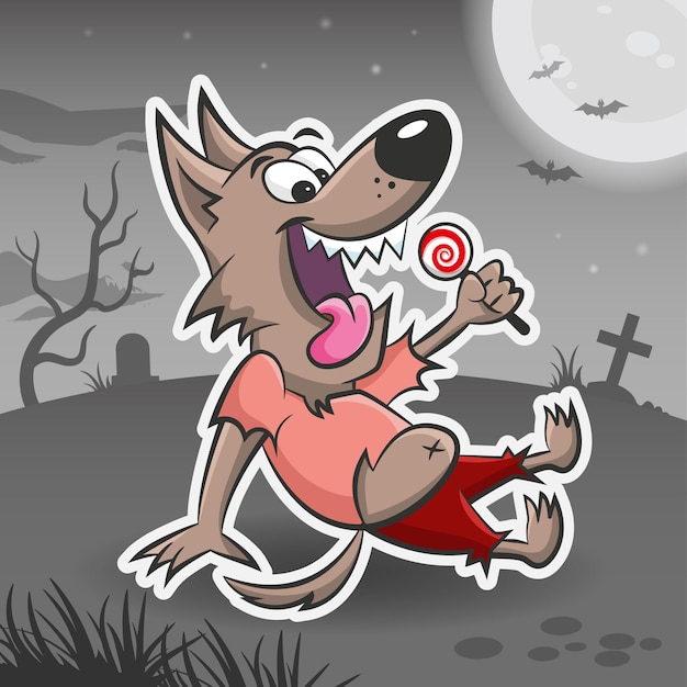 Werewolf cartoon character halloween sticker halloween monster vector illustration sticker