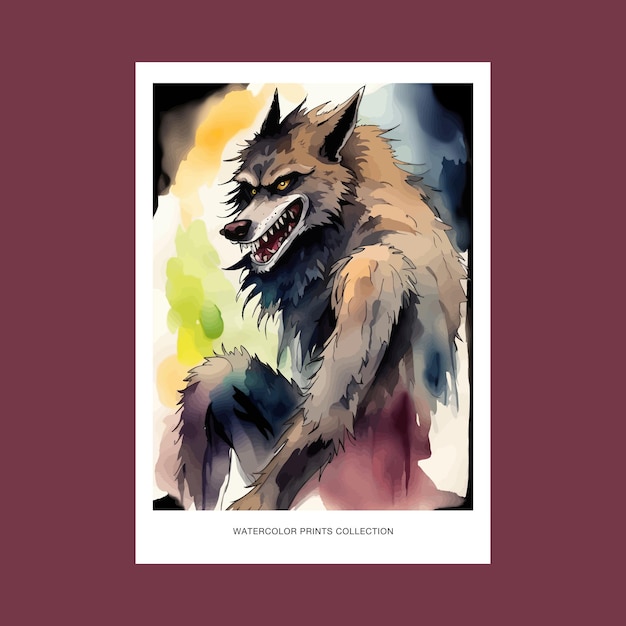 Vector werewolf cartoon character halloween vibes wall art