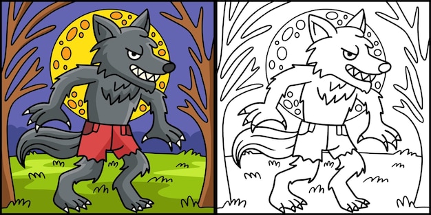 Werewolf halloween coloring colored illustration