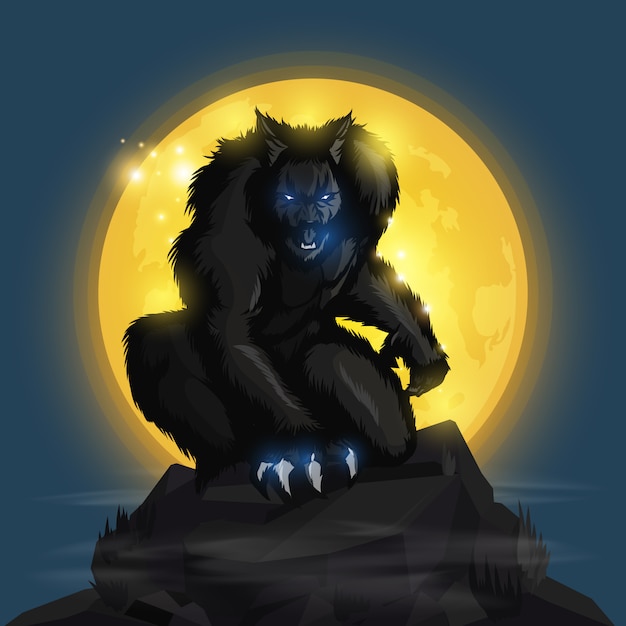 Vector werewolf moon