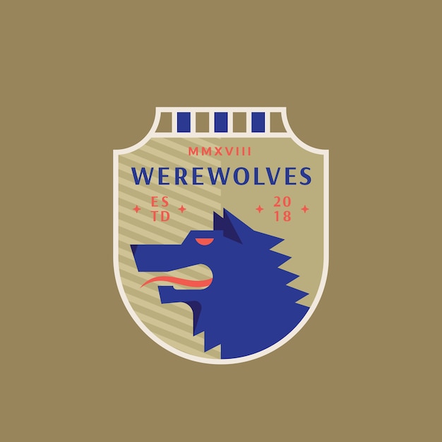 Vector werewolves medieval sports team emblem.