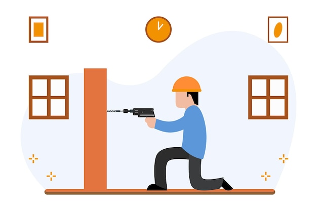 Werk met vectorillustratie van boormachine