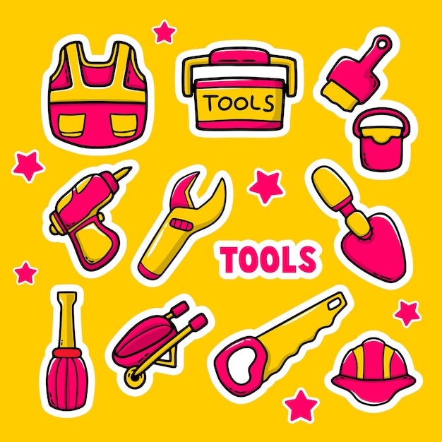 Werk Tools Hand Getrokken Pictogram