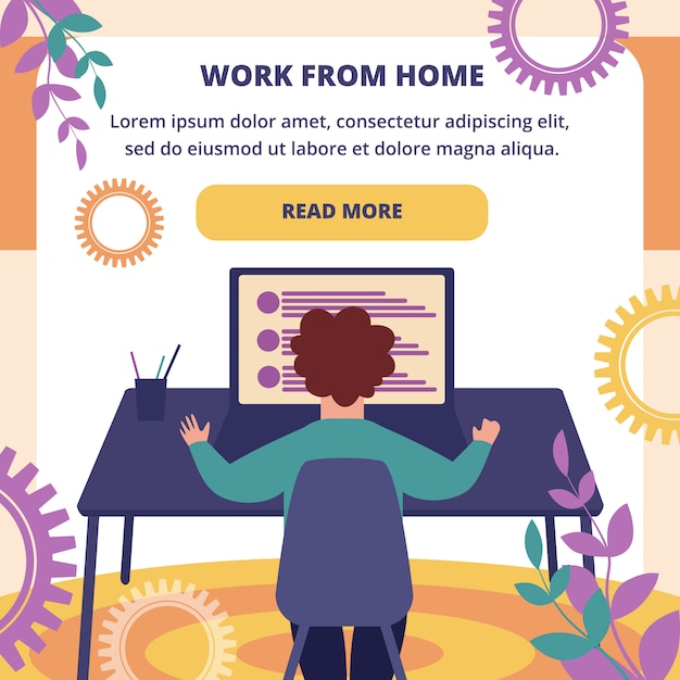 Werk vanuit home square banner. freelance online job