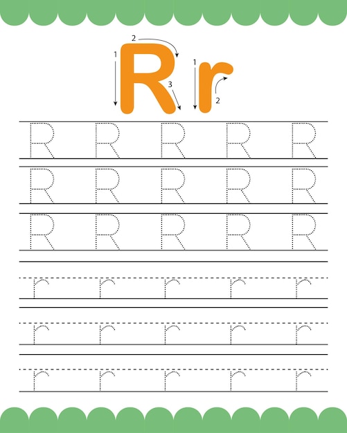 Vector werkblad alfabet overtrekken traceren het alfabet r preschool kid activiteitsblad pre k terug naar school