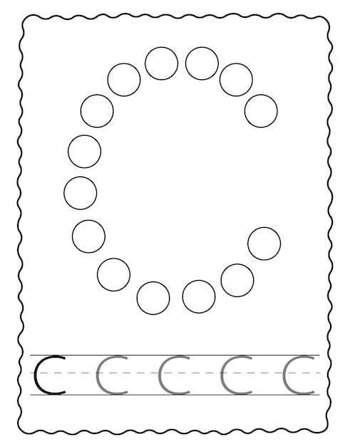 Werkblad voor het overtrekken van het alfabet met stippen kleurplaten