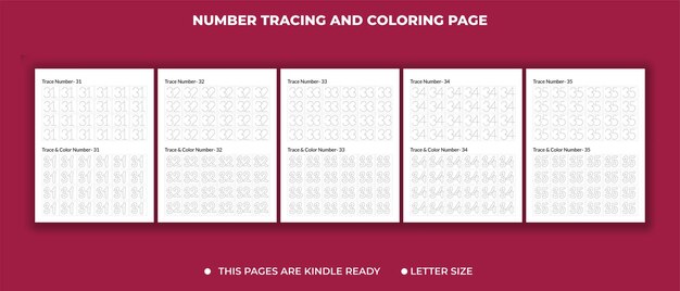 Werkblad voor het traceren en kleuren van getallen voor kleuters