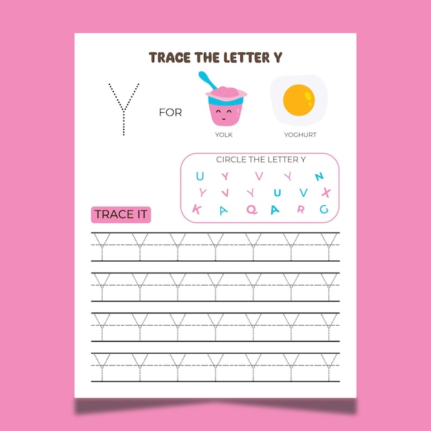 Werkblad voor het traceren van het vectoralfabet met letters en woordenschat