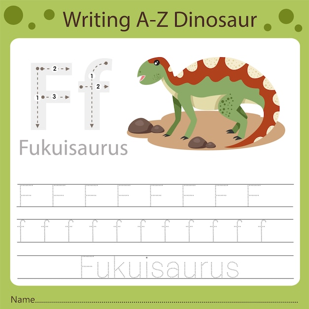Werkblad voor kinderen, schrijven az dinosaurus f