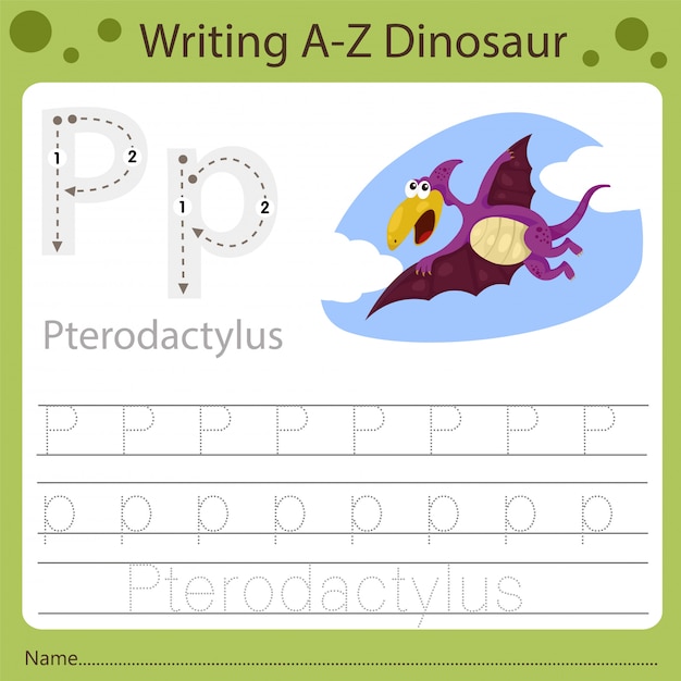 Werkblad voor kinderen, schrijven az dinosaurus p