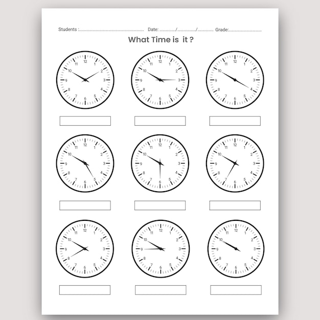 Werkblad voor leren van tijd en werkblad voor vertellen van tijd voor kinderen boek