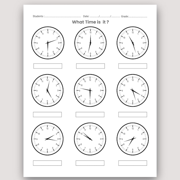 Werkblad voor leren van tijd en werkblad voor vertellen van tijd voor kinderen boek