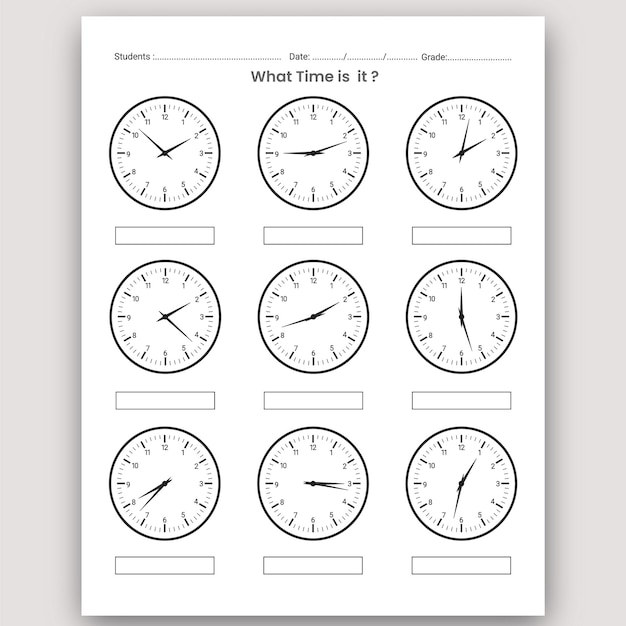 Werkblad voor leren van tijd en werkblad voor vertellen van tijd voor kinderen boek