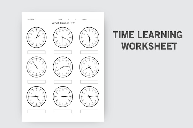 Werkblad voor leren van tijd en werkblad voor vertellen van tijd voor kinderen boek