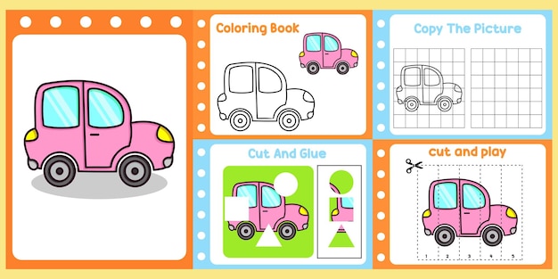 Werkbladenpakket voor kinderen met auto vector studieboek voor kinderen uit de jaren '39