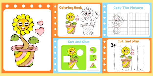 Werkbladenpakket voor kinderen met bloem vector studieboek voor kinderen 39s