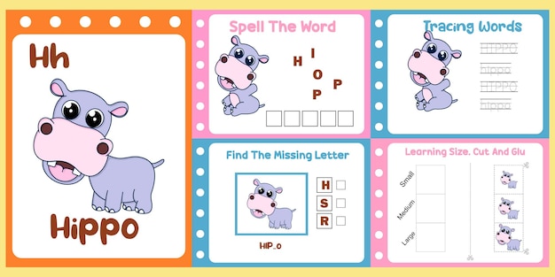 Werkbladenpakket voor kinderen met nijlpaard vector kinderen 39s studieboek