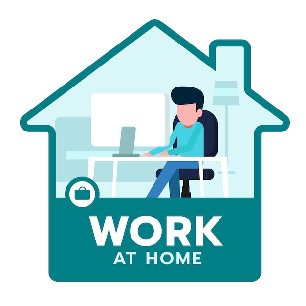 Vector werken thuis pictogram, het bedrijf stelt werknemers in staat om vanuit huis te werken. coronavirus covid-19 illustratie concept