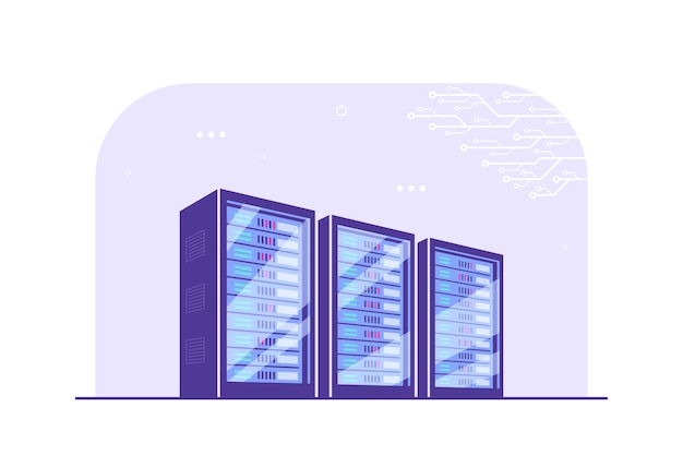 Vector werkende serverkasten. gegevensopslag, cloudopslag, datacenter.