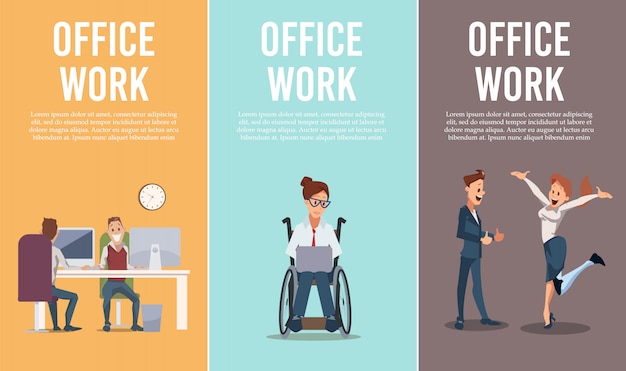 Werknemers Office werk platte Vector Banners Set