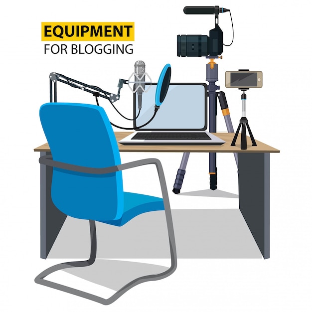 Vector werkplek voor blogger, apparatuur voor bloggen
