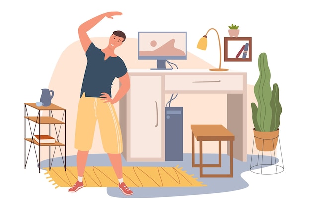 Werkplek webconcept. Man trainen op kantoor aan huis