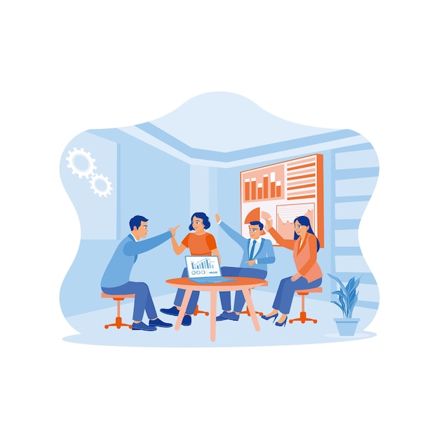 Werkteam met een laptop tijdens een vergadering in een modern kantoor Het vieren van het concept