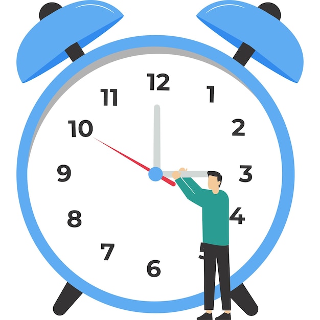 Vector werktijdbeheer concept wekker gaat af op een witte achtergrond snelle reactie om wakker te worden