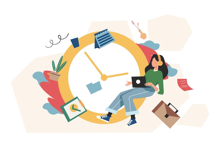 Vector werktijdbeheer, snelle respons, mensen haasten zich om alles te doen op het gebied van werk, de tijd dringt