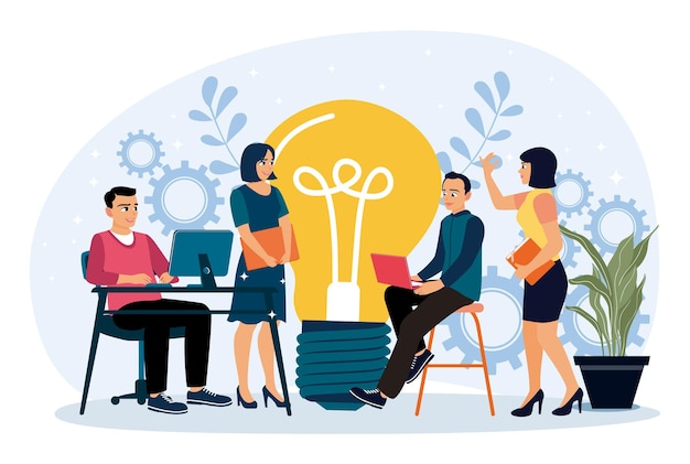 Werkvergadering van het bedrijfsteam conferentie om creatieve bedrijfsideeën te ontwikkelen