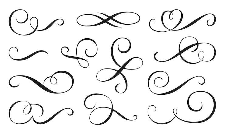 Vector wervelscheidingsteken ornament live lijn bloeien set filigraan vignet sierkrullen decoratief scheidingsteken voor menu certificaat diploma trouwkaart invatation schets tekst scheidingslijn
