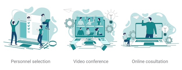 Wervingsvideoconferentie en online consultEen reeks vectorillustraties op een zakelijk thema