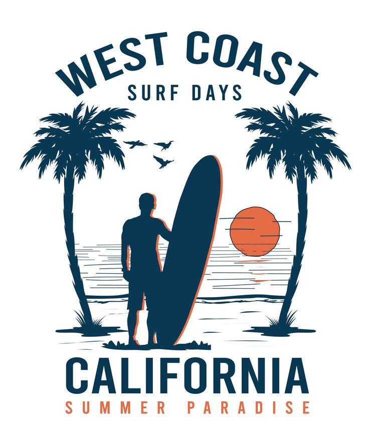 Vector west coast california summer paradise tshirt design