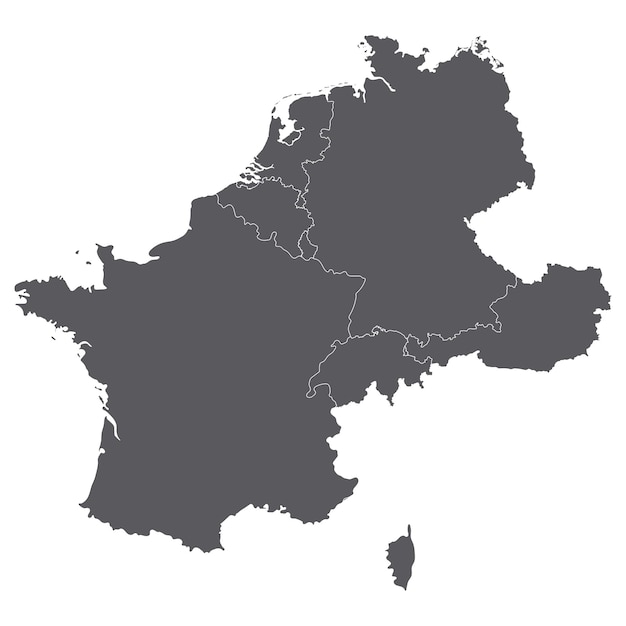 West-Europese landkaart Kaart van West-Europa in grijze kleur