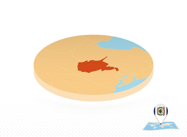 West Virginia state map designed in isometric style orange circle map