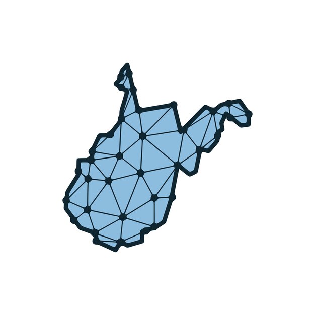 Illustrazione poligonale della mappa dello stato della virginia occidentale composta da linee e punti isolati su sfondo bianco design a basso poli dello stato degli stati uniti