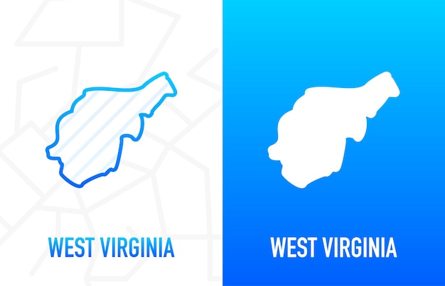 Virginia occidentale - stato usa. linea di contorno in colore bianco e blu su sfondo a due facce. mappa degli stati uniti d'america. illustrazione vettoriale.