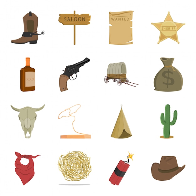 Vector west wild cartoon set icon