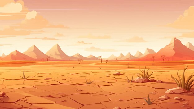 Vettore ovest deserto calore terra deserto terreno africa panorama orizzonte gioco grafico paesaggio orizzontale