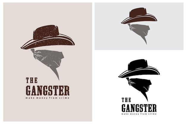 Vector western bandit cowboy gangster symbool met bandana sjaal masker silhouet logo ontwerp inspiratie