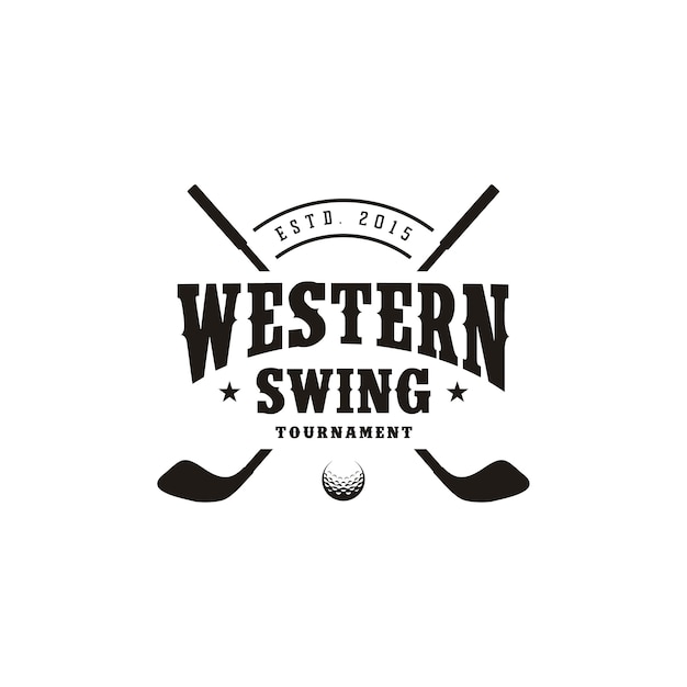 Western country texas golf logo design, vintage retrò bastone da golf incrociato