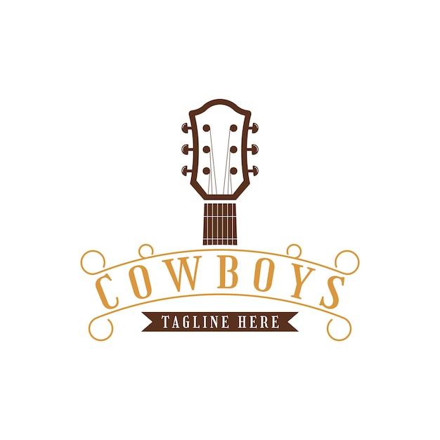 Vector western cowboy country guitar music logo vintage design