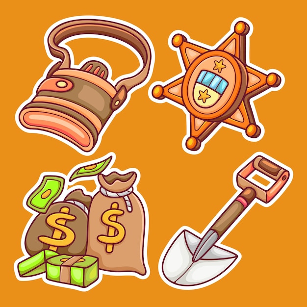 Western cowboy sticker icons hand drawn coloring vector