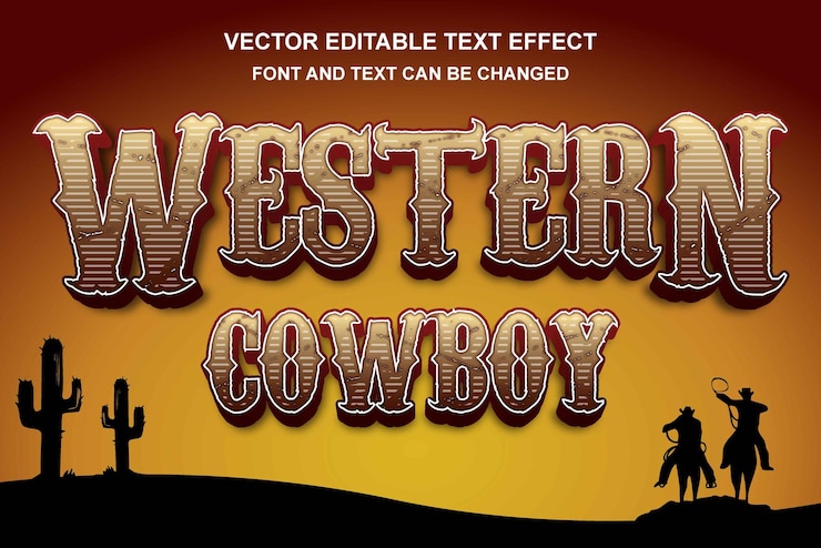 Vector western cowboy wild west typography editable text effect font style template design background art