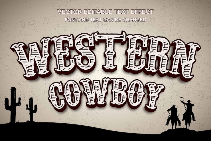 Vector western cowboy wild west vintage typograph editable text effect grunge texture style template design