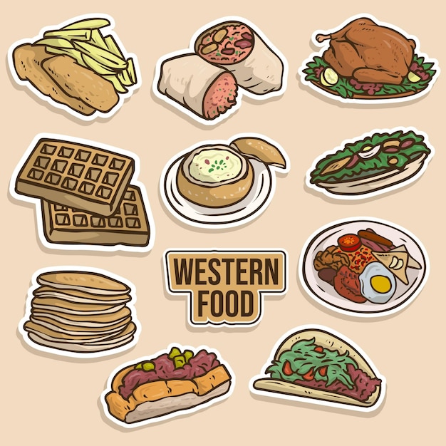 Western Food Leuke Sticker Set Illustratie