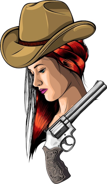 Vector western girl with revolver vector illustration